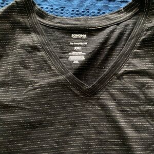 Sonoma Black & Gold V-Neck Tee with Subtle Stripes